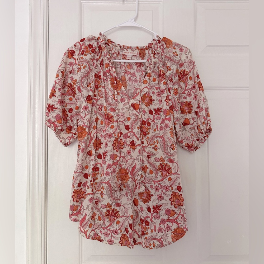 Target Knox Rose Short Sleeve Floral Pattern Boho Blouse Size Small Loose Fit